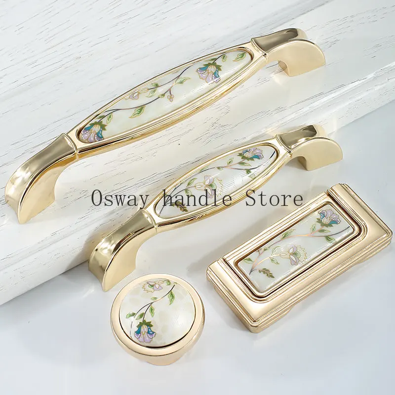 Antique Ceramic Cabinet Handles Chinese Vintage Drawer Knobs Wardrobe Door Handles European Furniture Handle Hardware