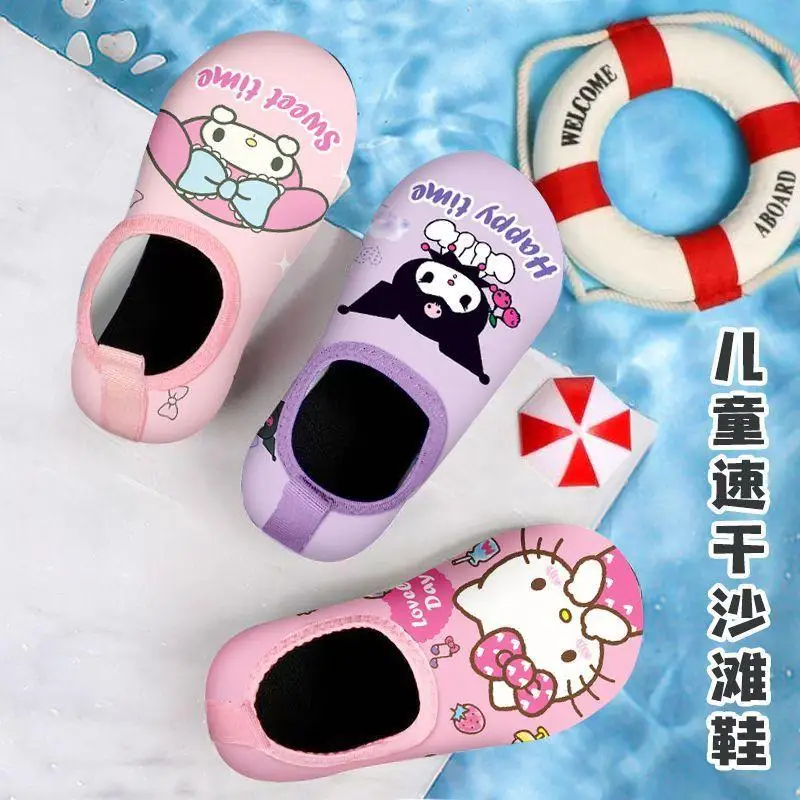 أحذية الشاطئ Hello Kitty Cinnamoroll Kawaii للأطفال، أحذية Anime Cartoon New Sanrio Yoga، أحذية سباحة قابلة للتنفس، سريعة الجفاف