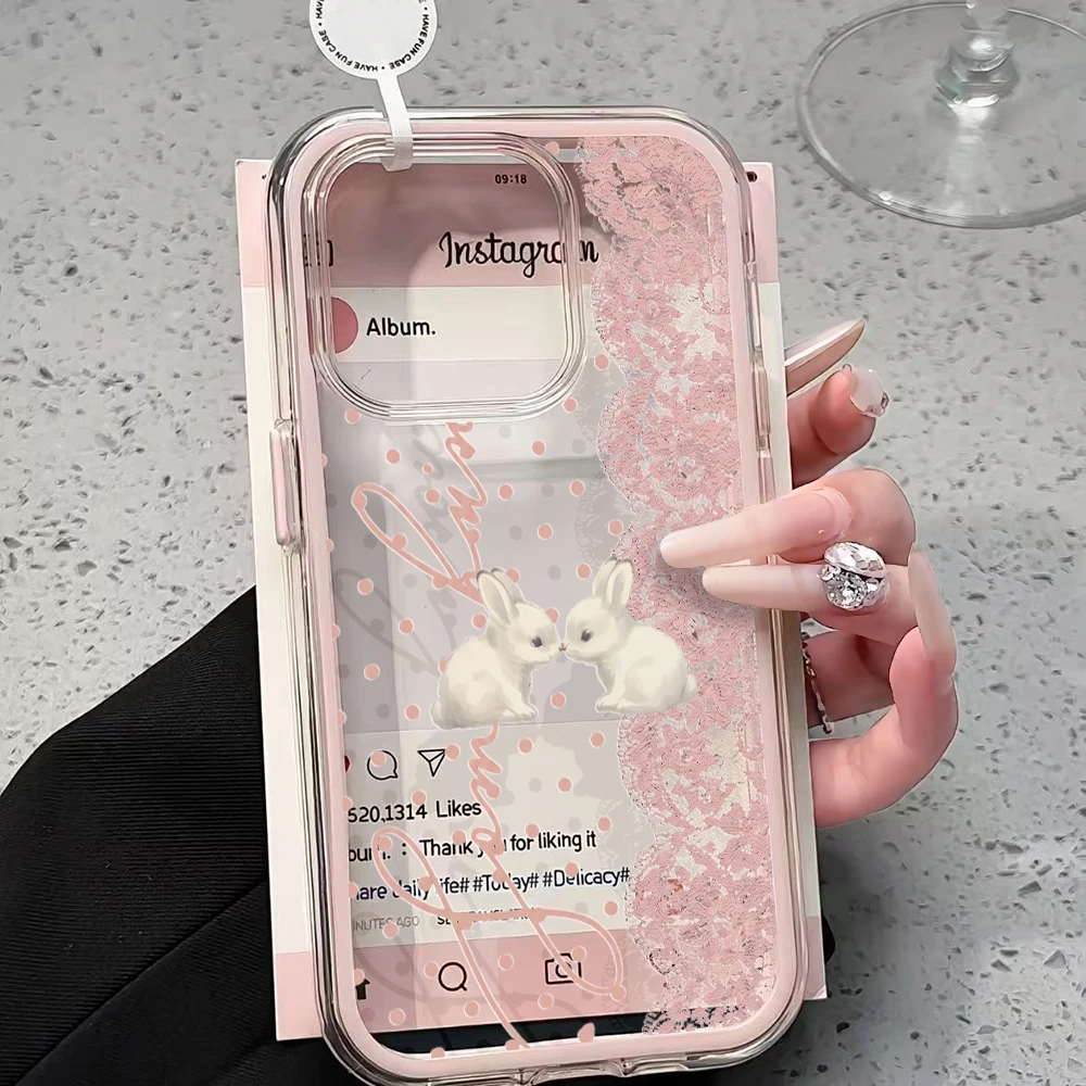 Pink Lace Bunny Candy Color 2in1 Phone Case For Samsung Galaxy S26 Ultra S25 S23 FE S24 Plus A57 A56 A36 A55 A17 A16 A07 Cover