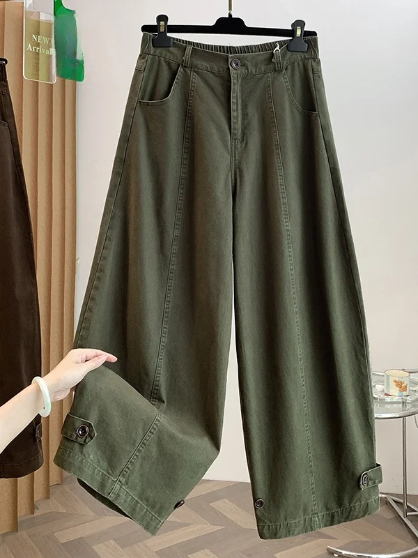 Authentic High Waist Knife  Denim Jeans Women's Casual Wide Leg Long Pants Spring Autumn New Style Cotton Polyester Blend