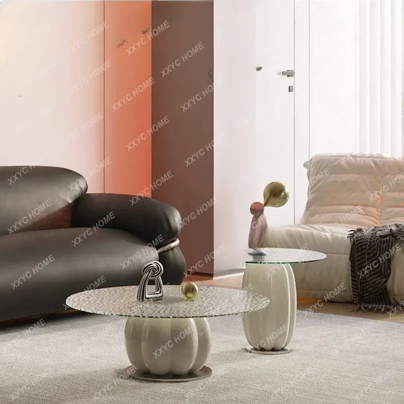 XXCoffee Table Modern Living Room Home Size Combination round Height Glass Surface Design
