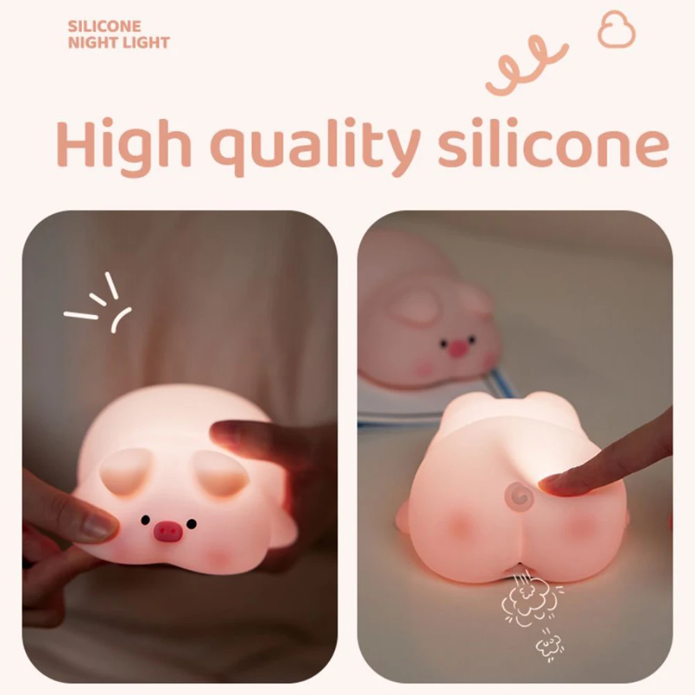 Lovely Kids Night Lights Silicone Pig LED Sleep Lamp Timing Dimmable USB Bedside Decor Light Kids Halloween Christmas Gift