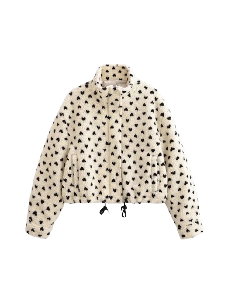 

Women New Polka dot Fleece Warm Jacket Autumn Winter Women's Coat Long Sleeve Loose Female Streetwear Casual New Outerwear