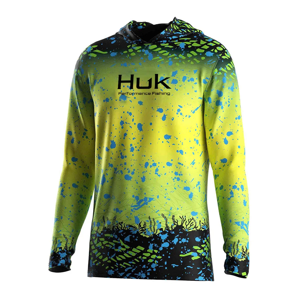 Mens Fishing UV Protection Performance Hooded Lightweight Outdoor-Green yellow gradient 3D printing-Casual Streetwear