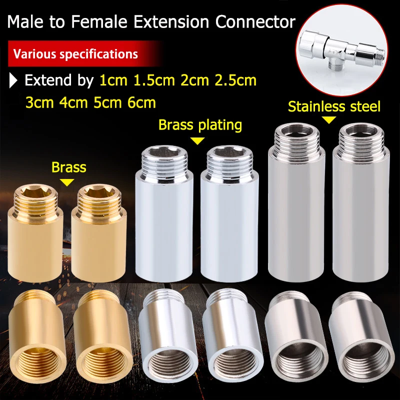 1pcs Extension:1cm 1.5cm 2cm 2.5cm 3cm 4cm 5cm 6cm Brass Electroplating /Brass/304 Stainless Steel Male to Female Extension Pipe