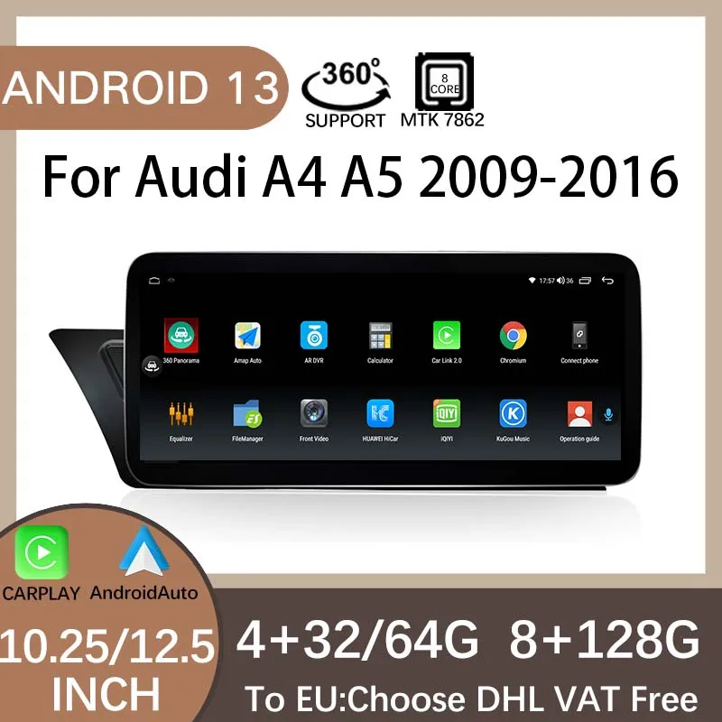 

MTK7862 Factory Price 12.5" Android13 Apple Carplay For AUDI A4 A5 B8 Video Player GPS Navigation Central Multimedia IPS Screen