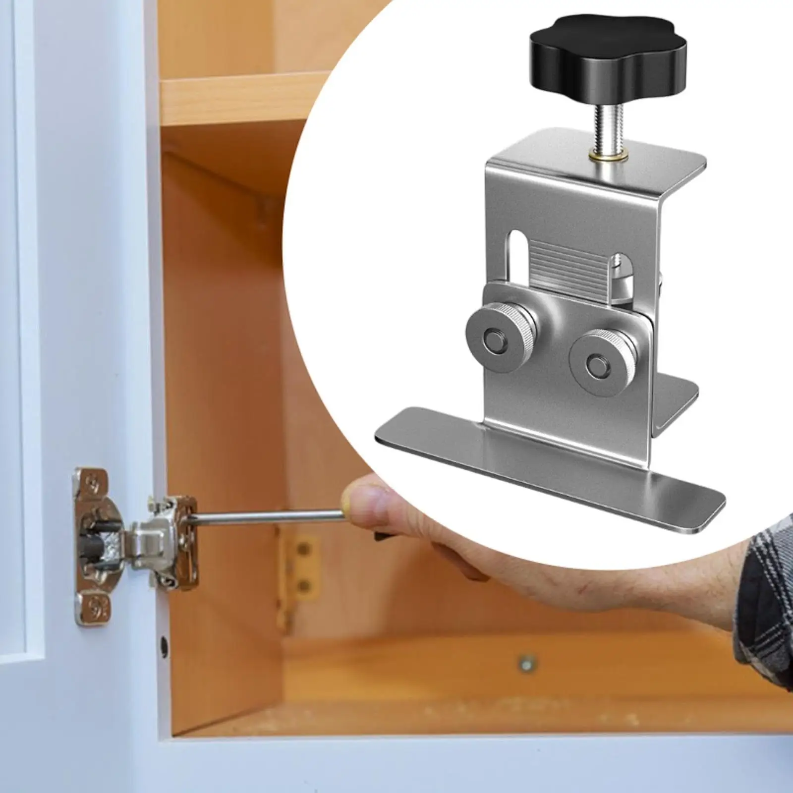 

Cabinet Door Installation Positioner Stainless Steel Enlarged Knob Stable Clamping Cabinet Door Mounting Jig for Furniture