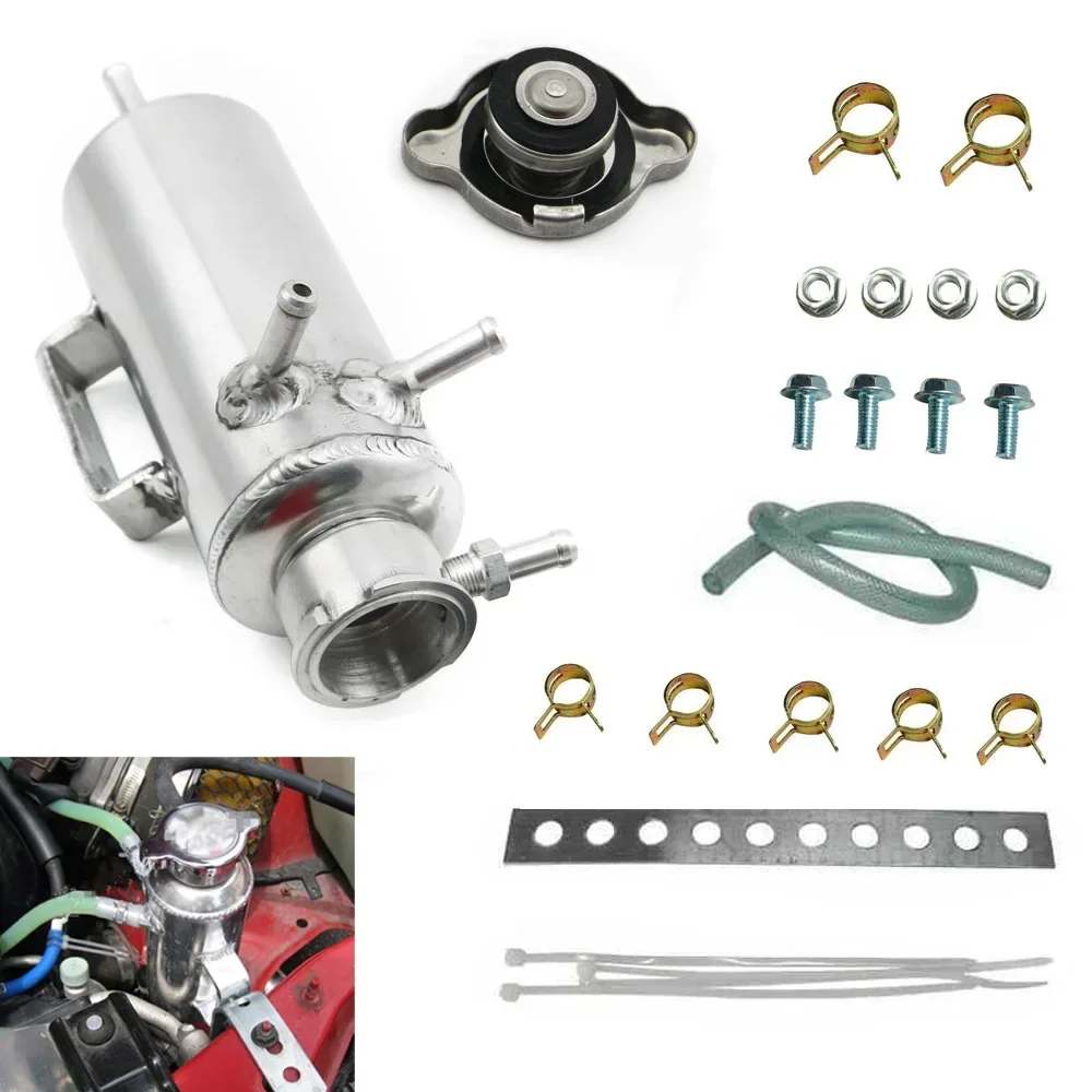 Racing Universal Radiator Alloy Coolant Swirl Pot Breather Air Separator Tank Engine Coolant Catch Can