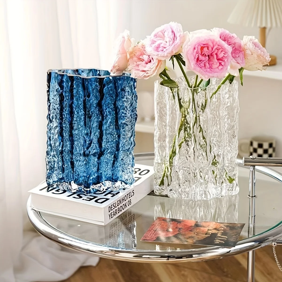 1pc Italian high-end internet celebrity light luxury glacier vase glass transparent flower arrangement rose flower living room d