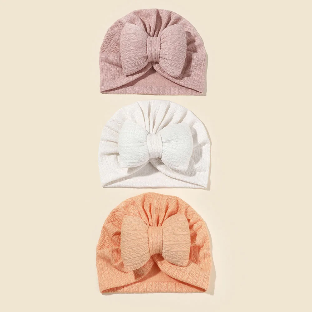 1PCS Lovely Bowknot Baby Hat Knitted Newborn Turban Girls Cap Head Wraps Solid Color Boys Hat Headband Cute Hair Accessories