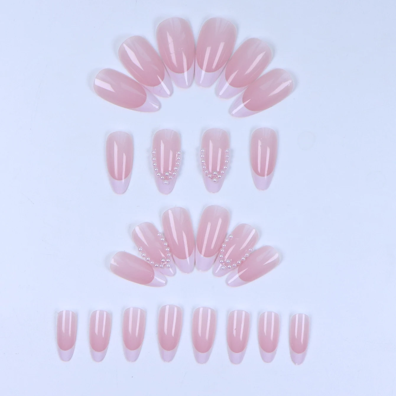 24PCS/ French White Edge Almond Fake Nails Instantly Upgrade Your Look, Pearl Trim, Exquisite Elegance Suitable for Stylish Girl