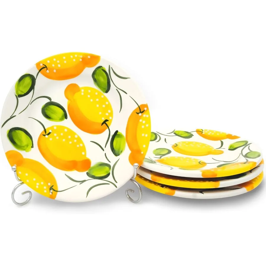 Platos de cerámica, juego de 4 platos de cena medianos hechos a mano en España de 8 pulgadas para servir Pasta, platos laterales, ensalada, aperitivo y postre