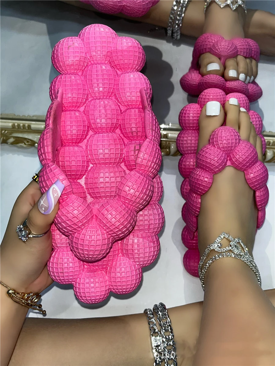 Flip-flops Bubble Shoes Summer New Fashion Open-toed Bubble Slippers 2025 Women Wear Slippers Indoor Flat Sandals Beach Shoes