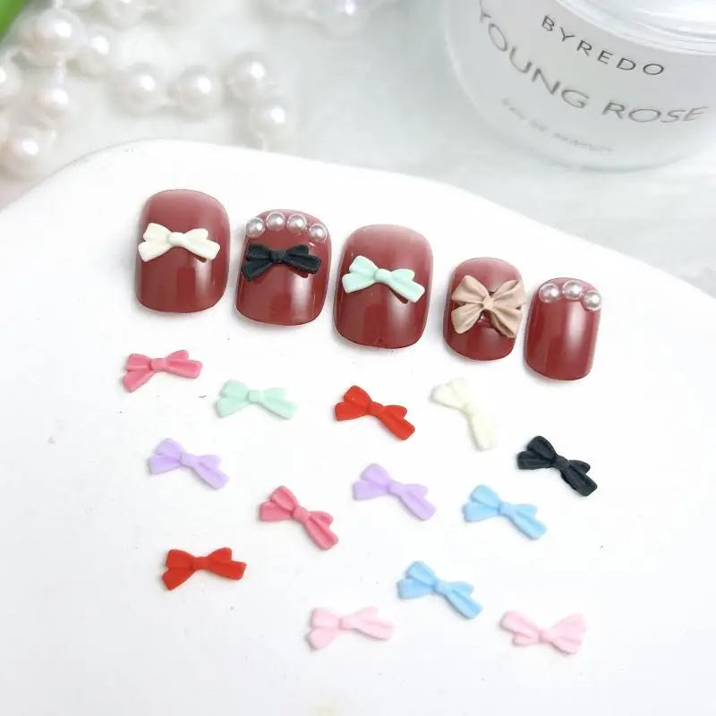 50PCS Mini Macaron Colored Bows Nail Art Charms Minimalist Line Tie Resin Nail Decorations for Handmade DIY Nails Accessories