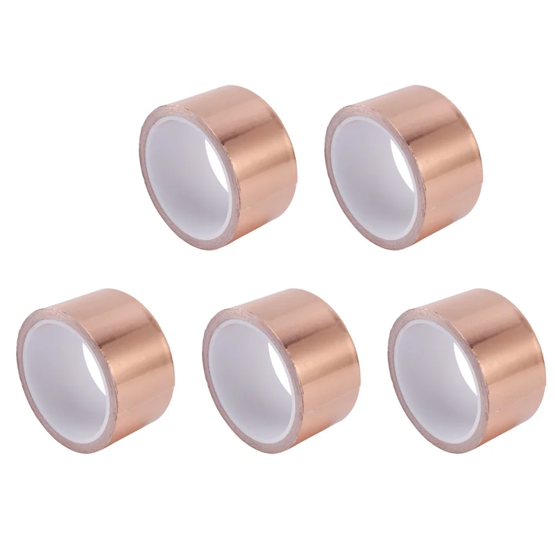 

A01F-5Pcs 50Mmx10m EMI Copper Adhesive Copper Foil Copper Tape Self-Adhesive Tape Roll