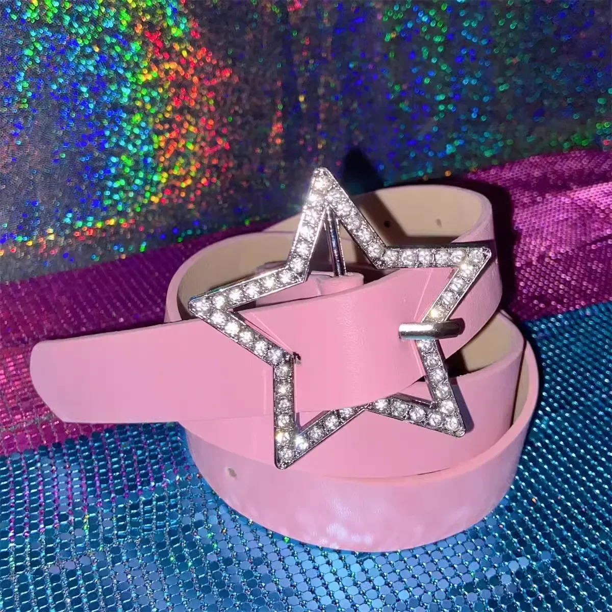 5393 Goth Belt Punk Sexy Y2k Star Pink Black Silver Fashion Belts Hot Pink Pyramid Studded Belt: Vegan Leather Punk Goth Style  main image 3