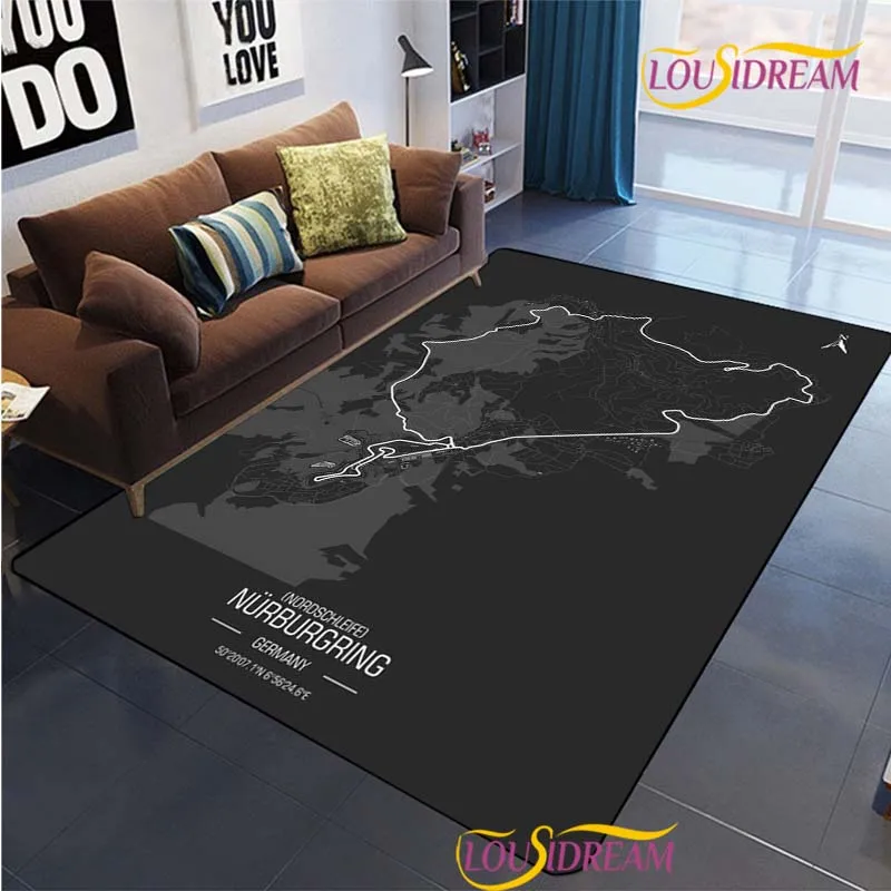 Germany Circuit Map N-Nurbur-gring Race Track NonSlip Rug for Living Room,Bedroom,Playroom,Kitchen Door Floor Mat Decor Rug Gift
