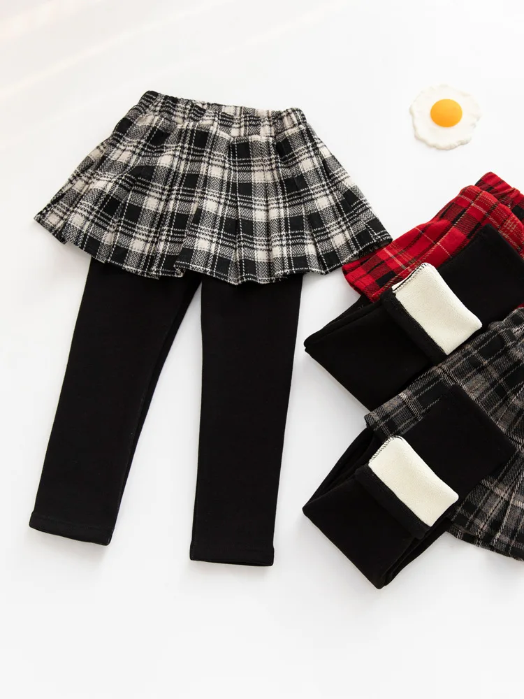 new delivery 2024 winter autumn plaid skirt pants cotton 100-150 2-8year children clothes kids baby students legging pant vevlet