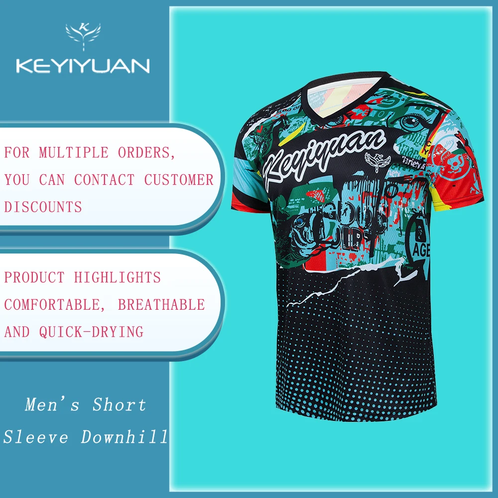 

KEYIYUAN 2023 New Summer Short Sleeve Cycling Jersey Men Downhill Mountain Bike Jersey Motocross Bicycle T-shirt Maillot Mtb