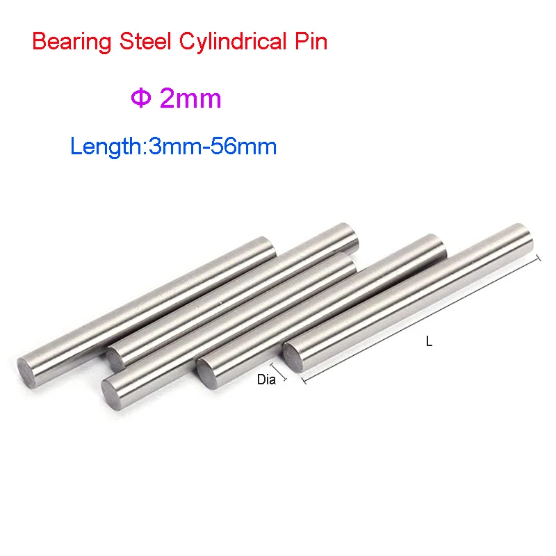 100pcs/lot Dia 2mm Bearing Steel Roller Pins Cylindrical Pin Locating Dowel Steel Fixed Shaft Round Bar Solid Rod Length 3~56mm