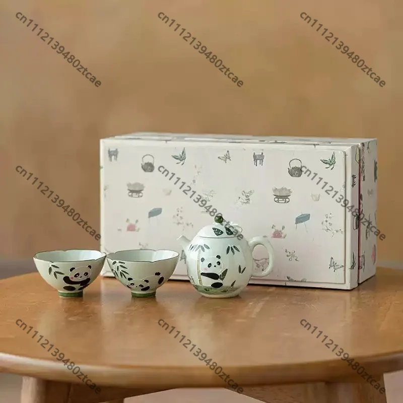 Household Mini Kung Fu Ceramic Tea Set Gift Package 1 Teapot 2 Teacups Portable Tea Kit for Gifting Home Tea Drinking