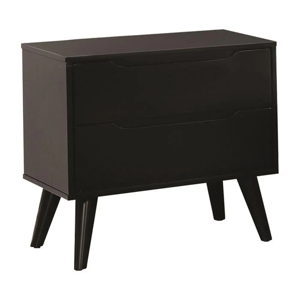 Mid-Century Wood 2-Drawer Nightstand Black 23.63