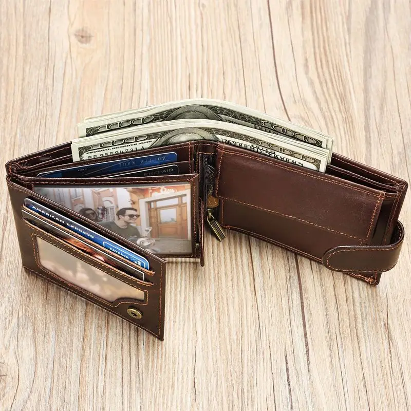 Leather wallet - short style - genuine leather - driver's license holder - multi-functional - men's leather wallet - money clip