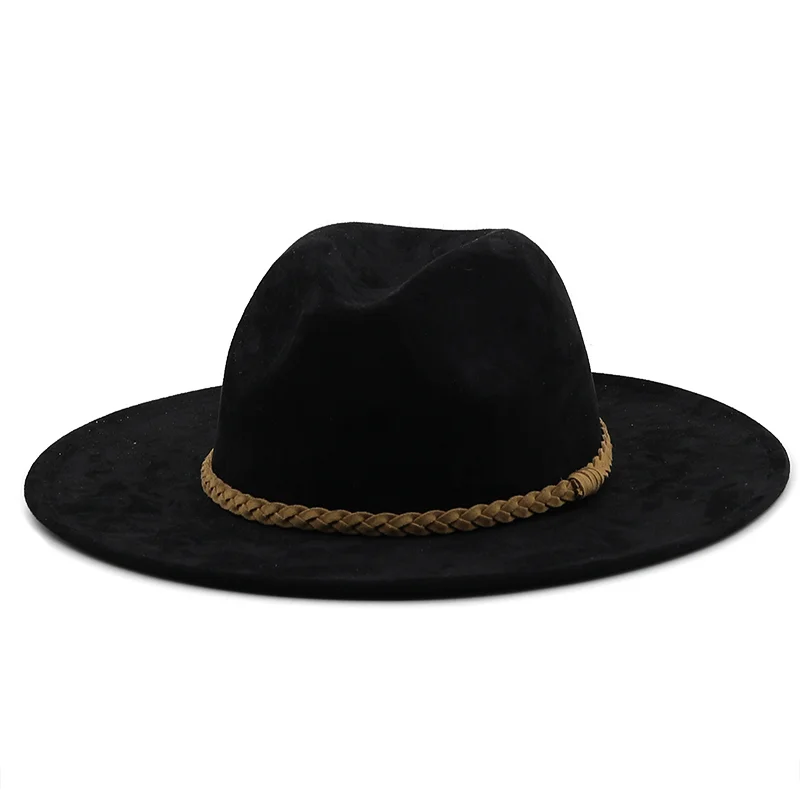 Suede Fedora Hats for Women 8cm Wide Brim Dress Men Caps Felted Hat Panama Church Wedding Ribbon Band Men Hat Sombreros De Mujer