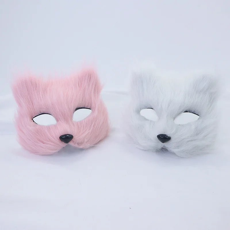 1PC ฮาโลวีนคอสเพลย์ปาร์ตี้เครื่องแต่งกาย DIY อุปกรณ์เสริม Faux FUR Fox หน้ากาก Furry ครึ่งหน้าสัตว์จําลองหน้ากากแมว