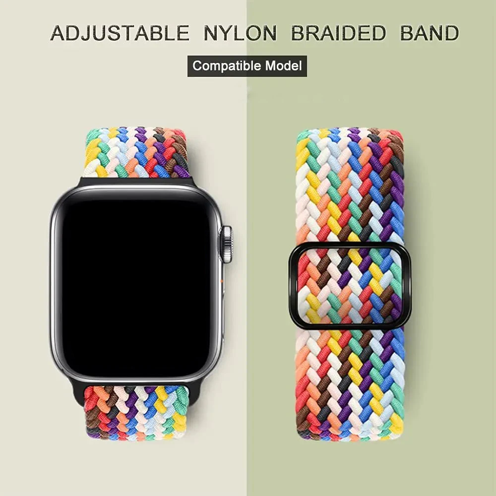 Braided Solo Loop For Apple watch band 49mm 45mm 41mm 44mm 40mm 38mm 42mm Nylon Adjustable Elastic for iWatch Ultra 9 8 7 6 5 SE