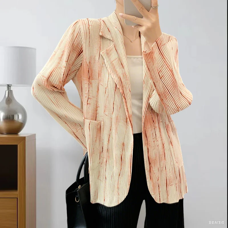 

Женская плиссированная куртка Miyake, осень 2021, новый костюм, плиссированная куртка, кардиган премиум-класса с принтом, тонкая женская одежда для пригородных поездок