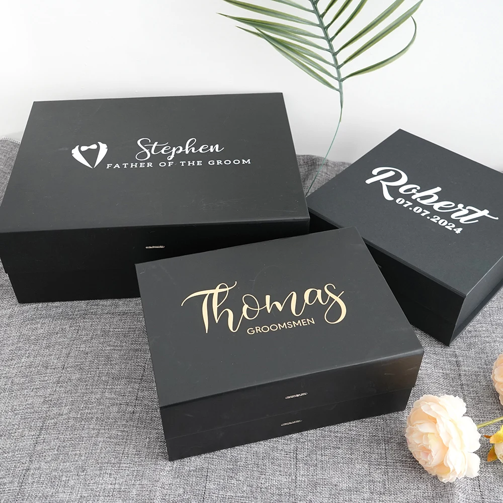 Personalized Black Gift Box Groomsmen/Best Man Empty Gift Box Wedding Bachelor Party Thank You Favors Will You Be My Groomsmen