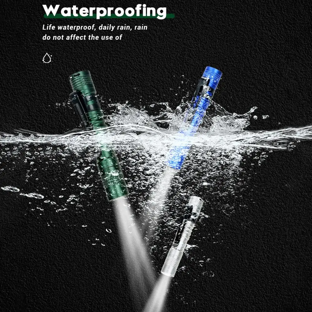 مصباح يدوي صغير محمول مع مشبك قلم يده شعلة جيب فائقة استخدام بطاريات AA للتخييم في الهواء الطلق مصباح الطوارئ