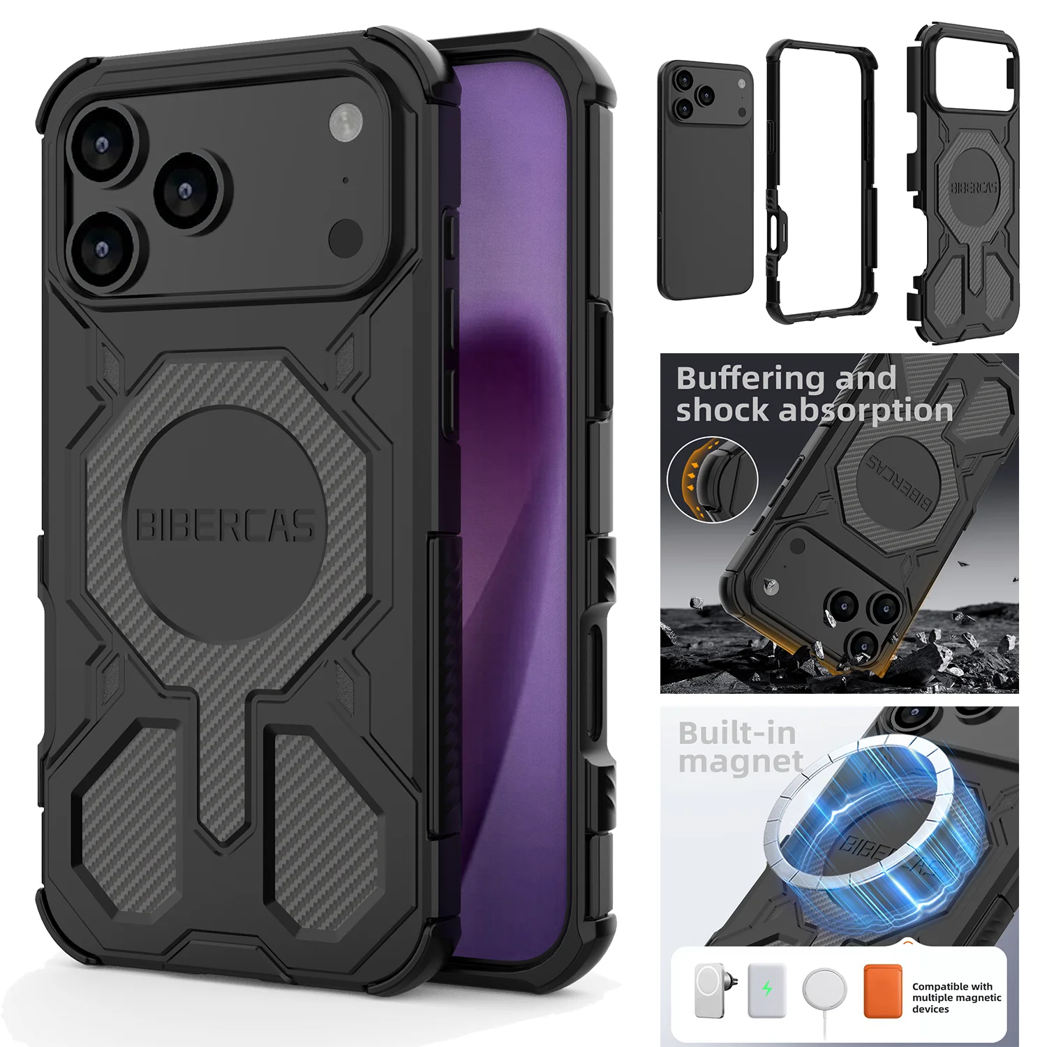 

Военный бронированный чехол для телефона для iPhone 17, 16, 15, 14, 13, Pro Max 17 Air 16E, защитный чехол с магнитной беспроводной зарядкой и защитой от падения