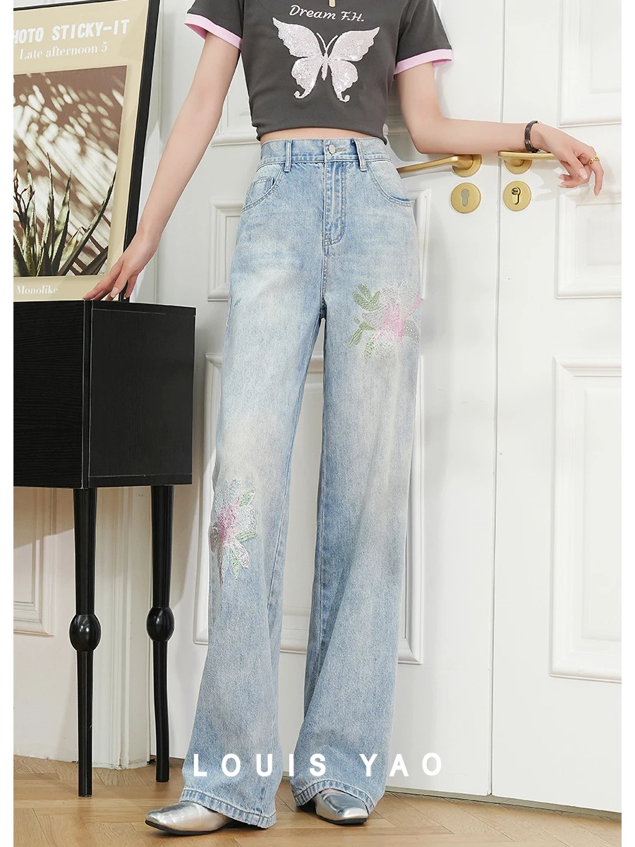 

LOUIS YAO Women Jeans 2024 Summer Denim Pants Straight Wide Leg Pants High Waist Loose Fit Casual Fashion Jeans