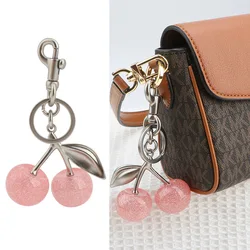 Pink Silver Sparkling Crystal Cherry Charm Accessory For Coach Handbag Shoulder Bag Women's Cherry Keychain Attachment Part