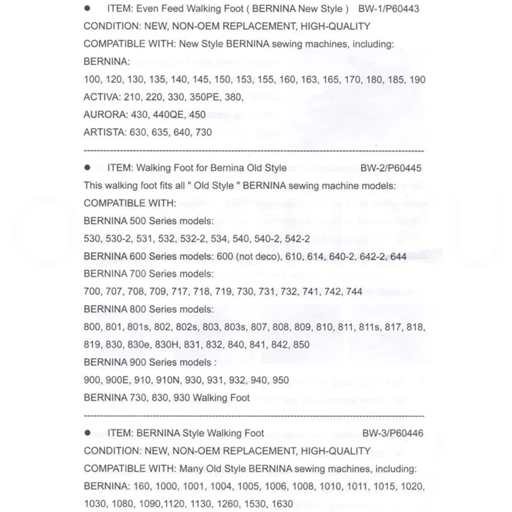 Sewing Machine Walking Foot for Bernina Old Style Sewing Machines 830 930,730, 900,910, 930,931,932, 940 (Part Number: P60445)