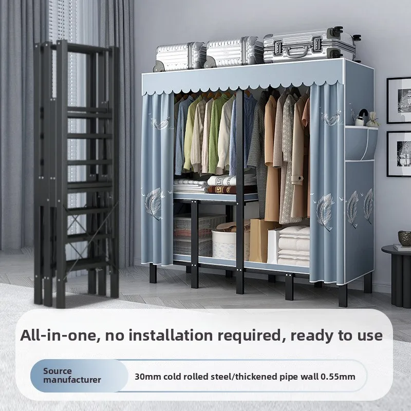 Easy Install Rental Ready Open Wardrobe Frame Storage Bedroom Furniture Bedroom Portable Wardrobe Integrated Folding Closet