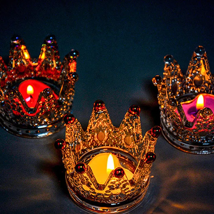 

6Pcs Transparent Candle Holders Crown Tea Light Holders For 1.5’’ Tealights/ Led Light/ Votive Candles Coffee Table Decorations