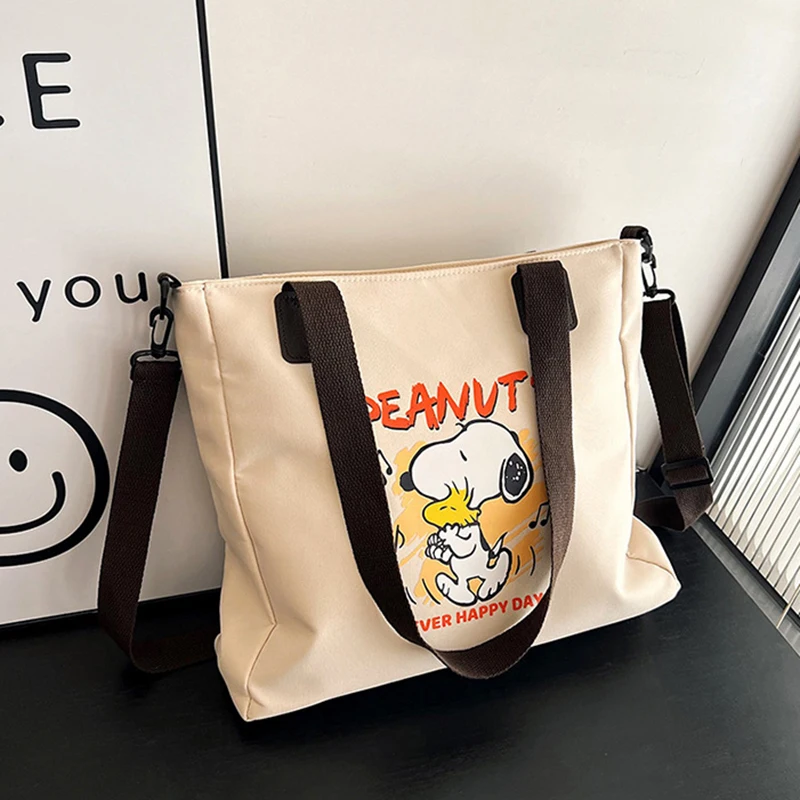 MINISO Disney Collection Snoopy Canvas Crossbody Bag Cartoon Cute Print Handbag Fashionable Large Capacity Canvas Bag