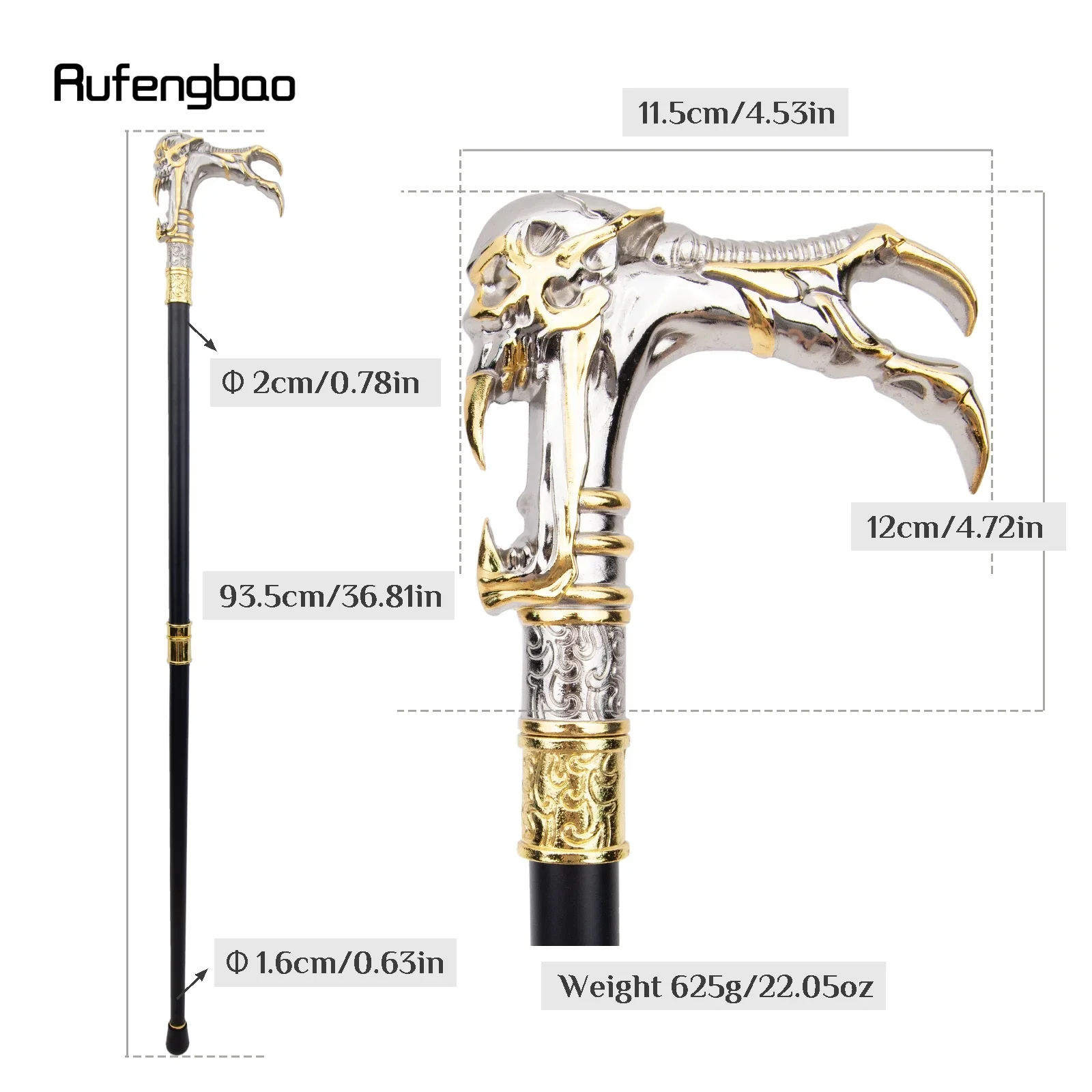 Golden White Ghost Skull Head Fashion Walking Stick Decorative Vampire Cospaly Vintage Fashionable Cane Halloween Crosier 93cm