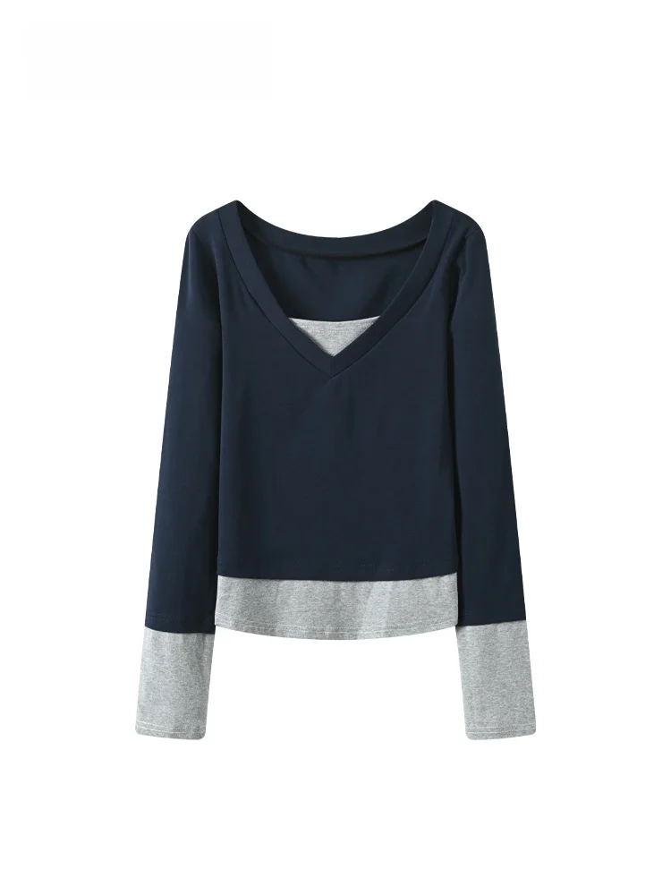 

Свободный длинный све V-Ne Base irt, женский повседневный свободный крой больших размеров, утягивающий повседневный цветной блузка, модный топ на осень