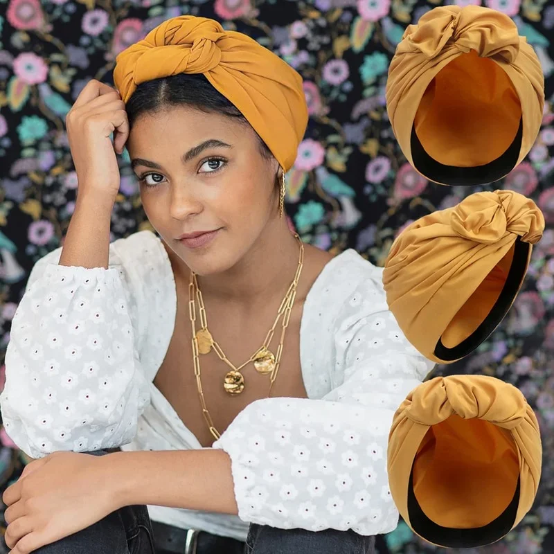 French Vintage Turban Hat Fashion Female Bandana Headband Women'S Hair Cover Cap Ladies Head Wraps Muslim Headscarf Bonnet