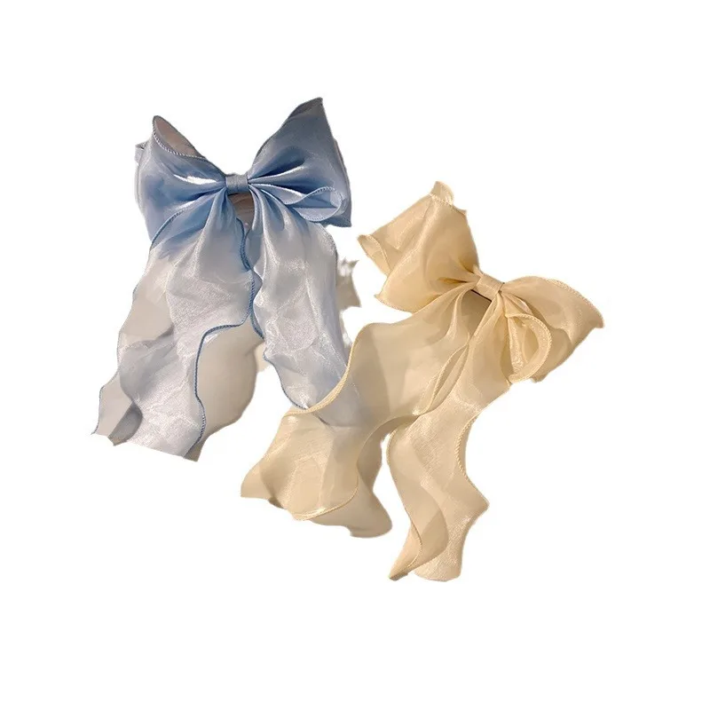 1pc Elegant Blue Shining Satin Bowknot Women Girl Hair Clips Retro Headband With Hair Accessories