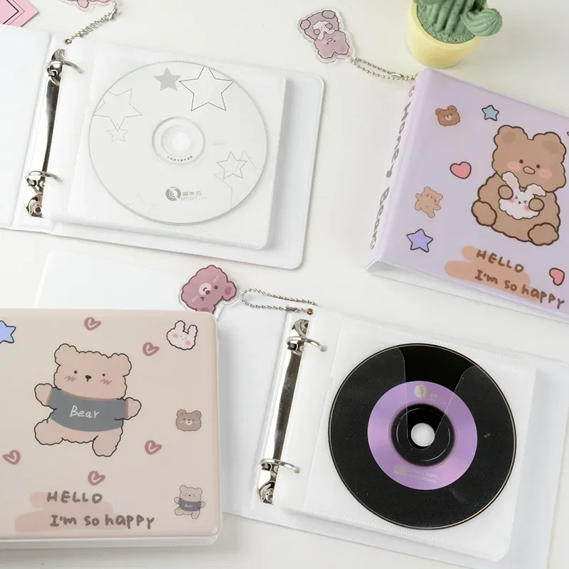 IFFVGX 20 Capacity CD Case Holder Organizer Kpop Idol CD Binder Collect Book Kawaii Bear Portable Carrying DVD Album Stationery