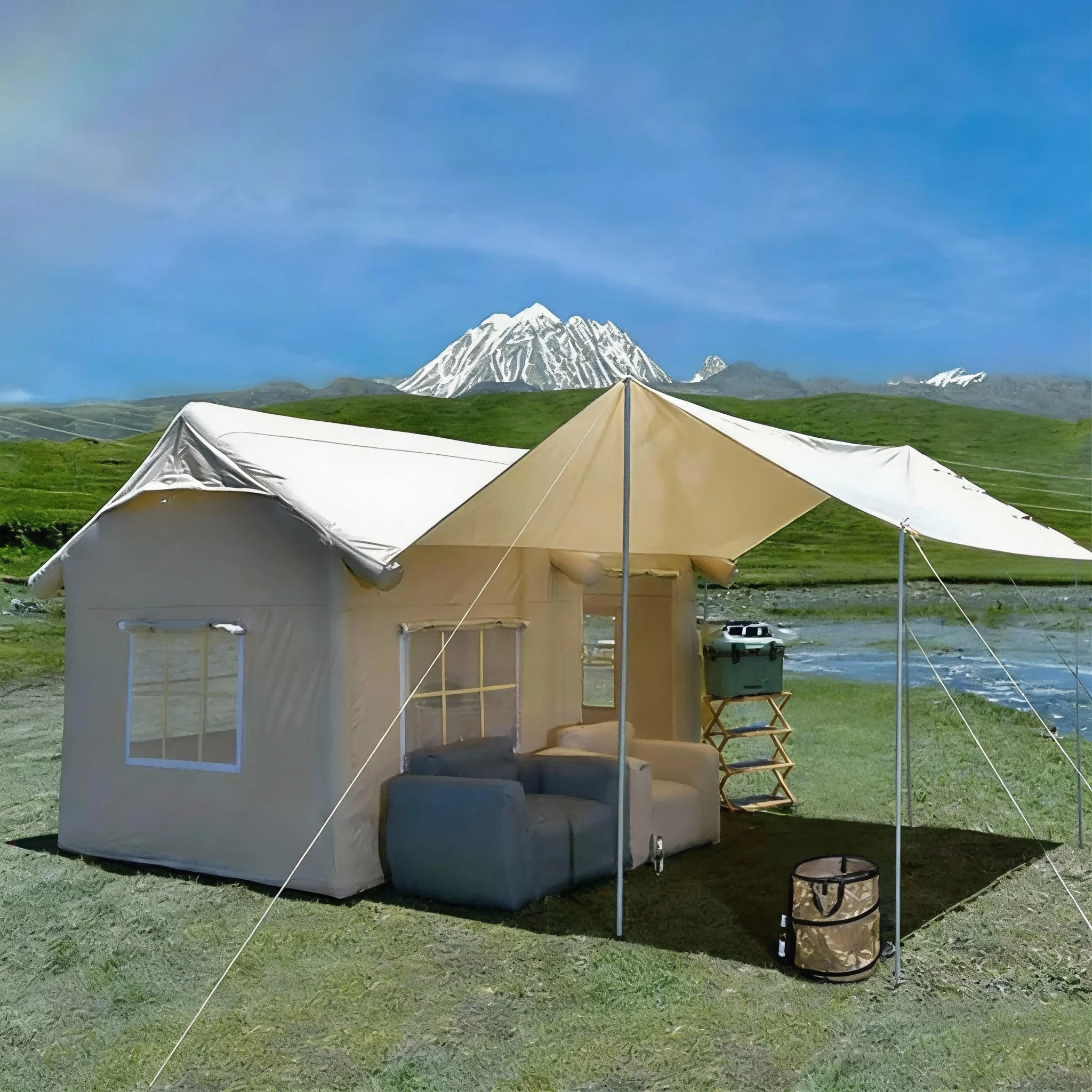 3-4 Person Four-season Waterproof Oxford Cloth Triangle Rectangle UV Protection Inflatable Tent Portable Pop Tent Outdoor
