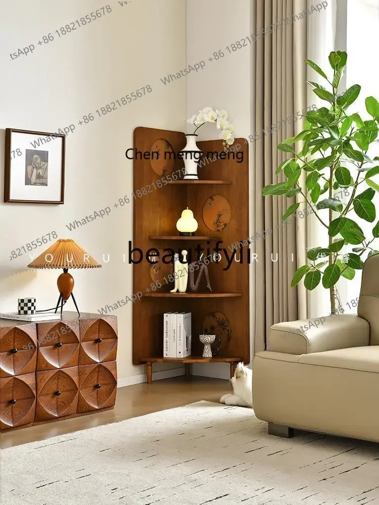 Retro Shelf Fragrant Cloud Yarn Ash Wood Corner Triangular Corner Cabinet Living Room BookcaseK182
