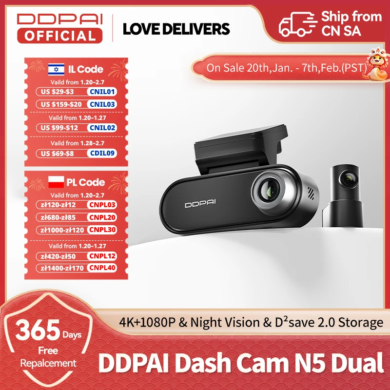 DDPAI 4K Dash Cam N5 Dual Front and Rear 4K UHD Resolution  Dash Camera Car DVR Al Base Radar NightVIS ADAS GPS  Auto record