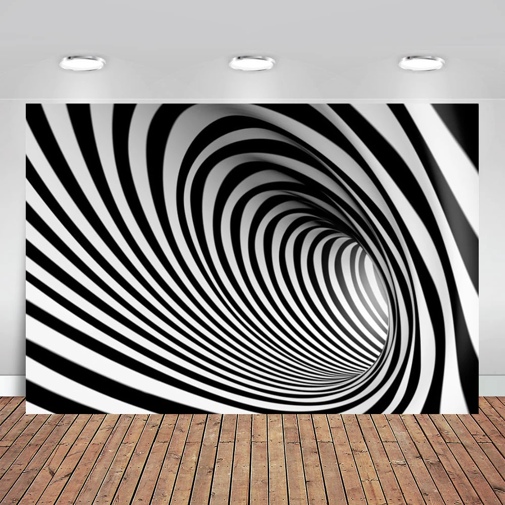 

Black and White Spiral Vortex Backdrop Adults Kids Portrait Photo Shoot Futuristic Perspective Pipeline Tube Endless Tunnel