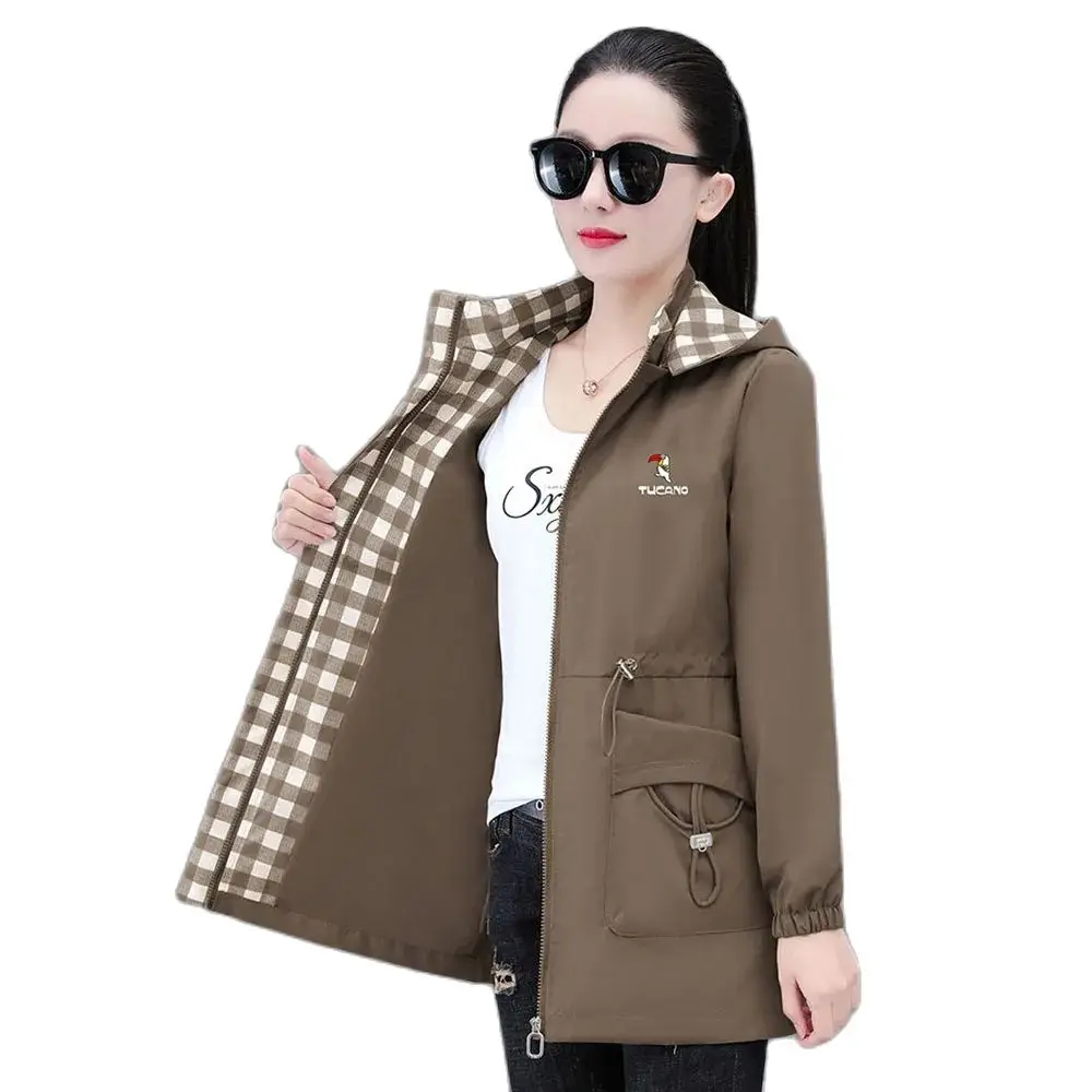 Temperament In The Long Sports Windbreaker Ladies 2024 Spring And Autumn New Fashion Slim Hooded Casual Jacket Female Tide.